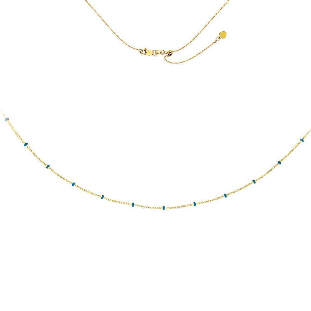 14K Yellow Gold Turquoise Enamel Bead Choker